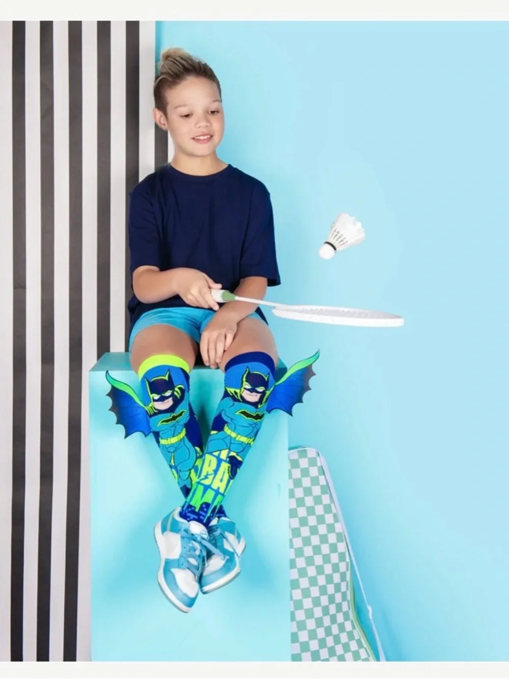 Batman NWT Kids Knee-High Superhero Socks in Neon Blue & Lime